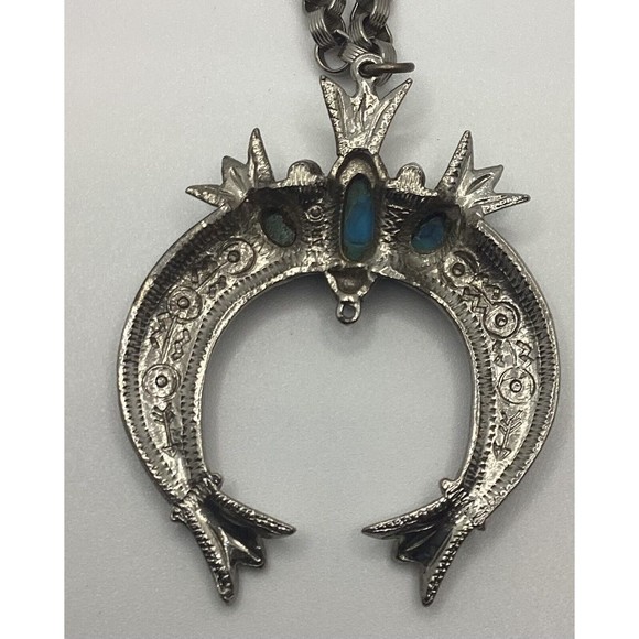 Vintage Necklace Signed ART Arthur Pepper 24” Silver Tone Turquoise Pendant - Picture 5 of 7